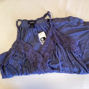 Blue v-cut lace tank top